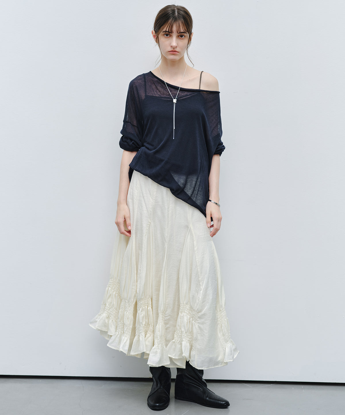 「9月下旬出荷予定」Paneled Shirred Hem A-Line Skirt
