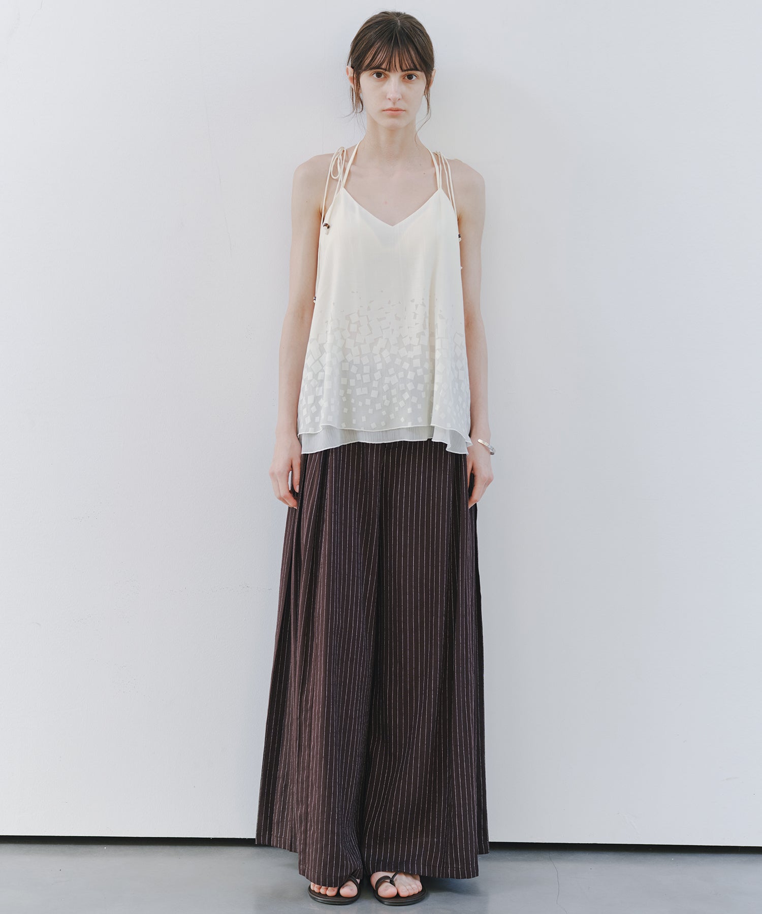 「7月中旬～下旬出荷」Linen Blend Striped Pleated Wide Pants