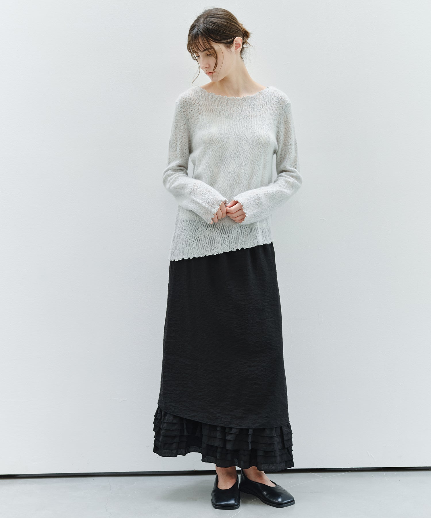 「9月下旬出荷予定」Sheer Jacquard Wool Silk Knit Top