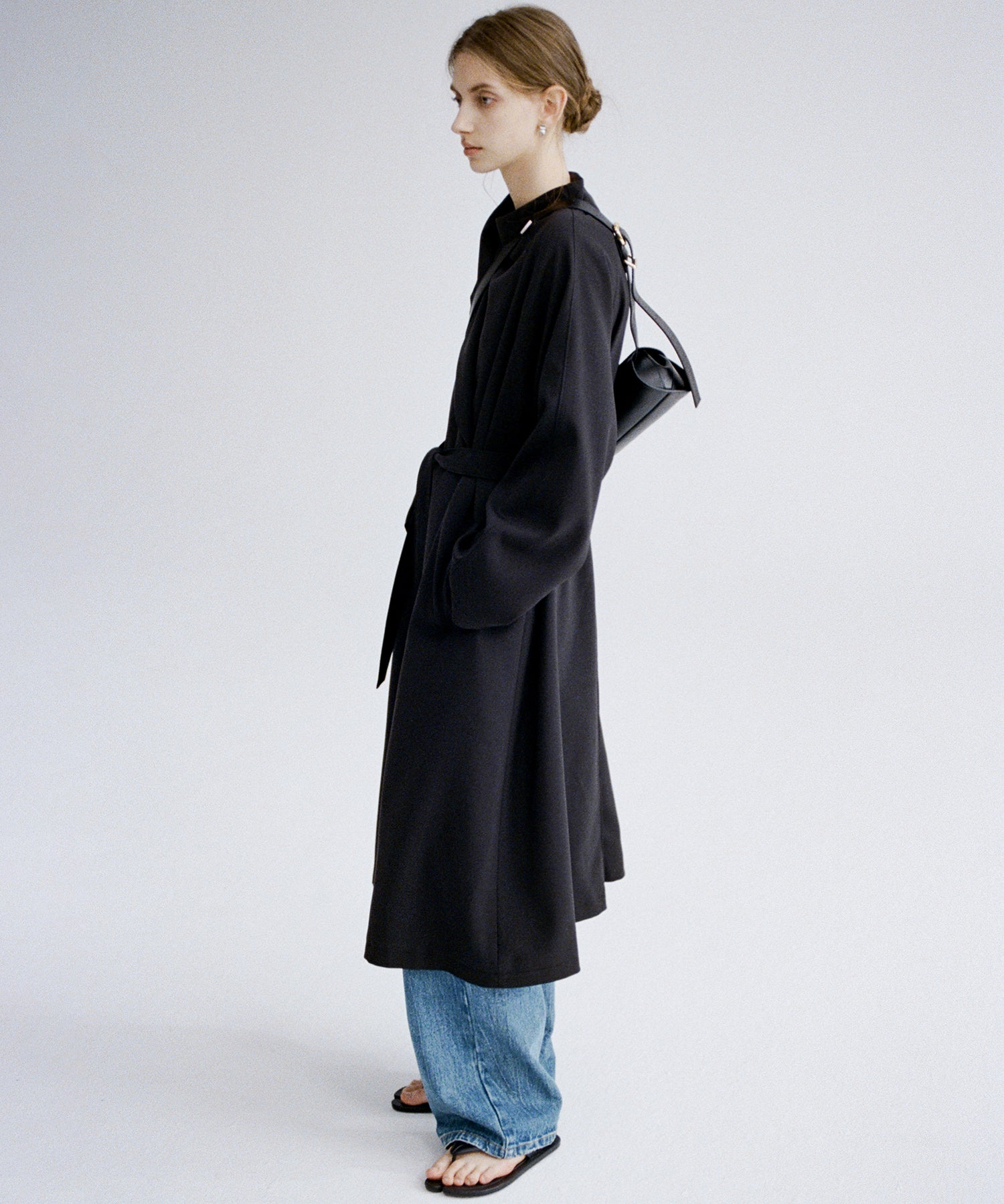 Asymmetric Collar Raglan Sleeve Long Coat