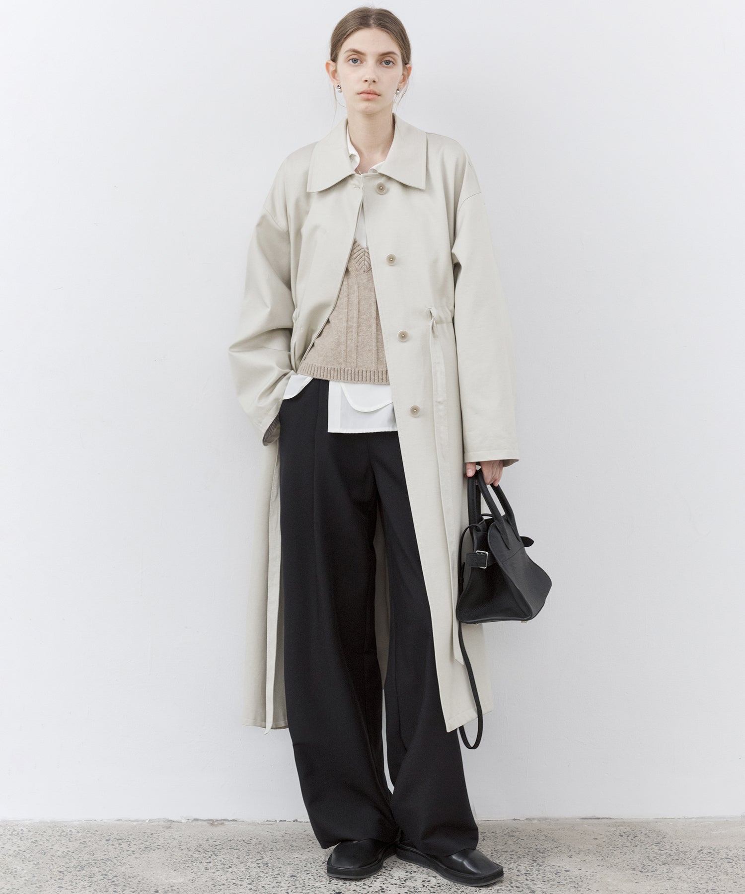 Drawstring Waist Relaxed Fit Long Coat