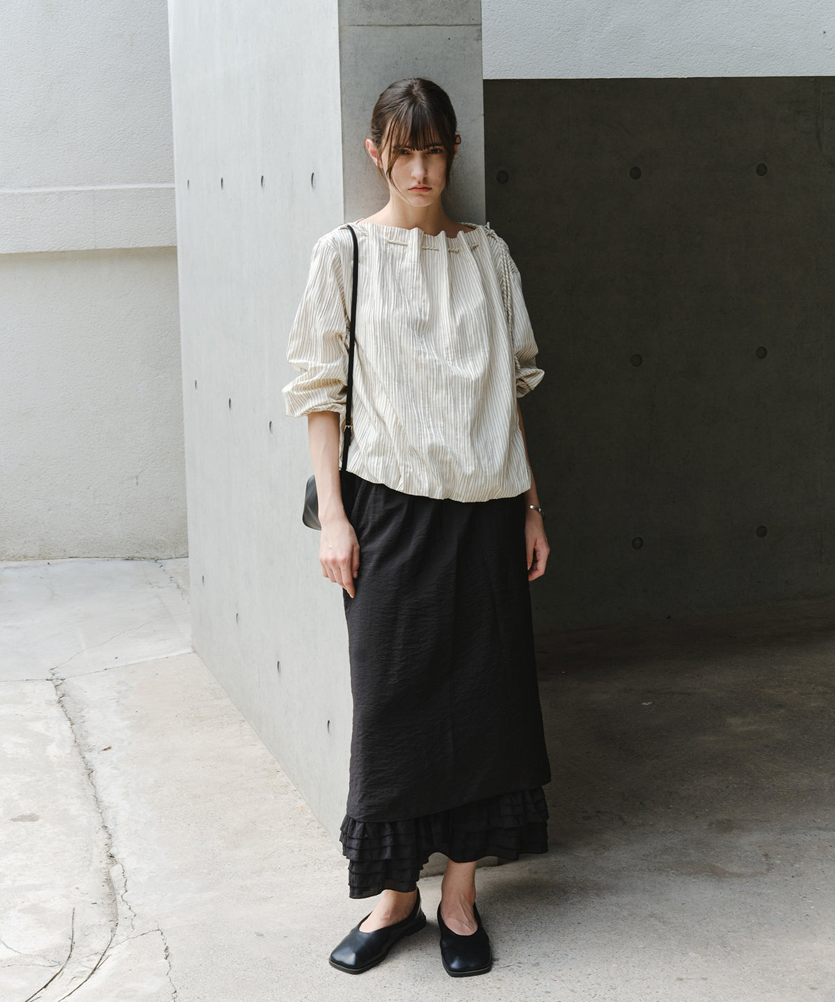 Asymmetric Off-Shoulder Drawstring Stripe Blouse