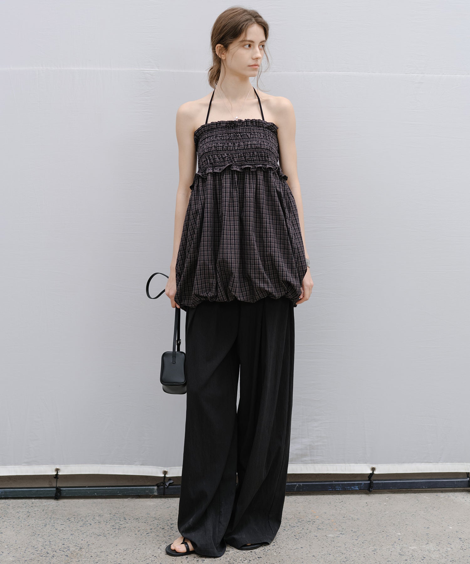 "Shipping from late February to early March" 2-way Smocked Check Bubble Skirt