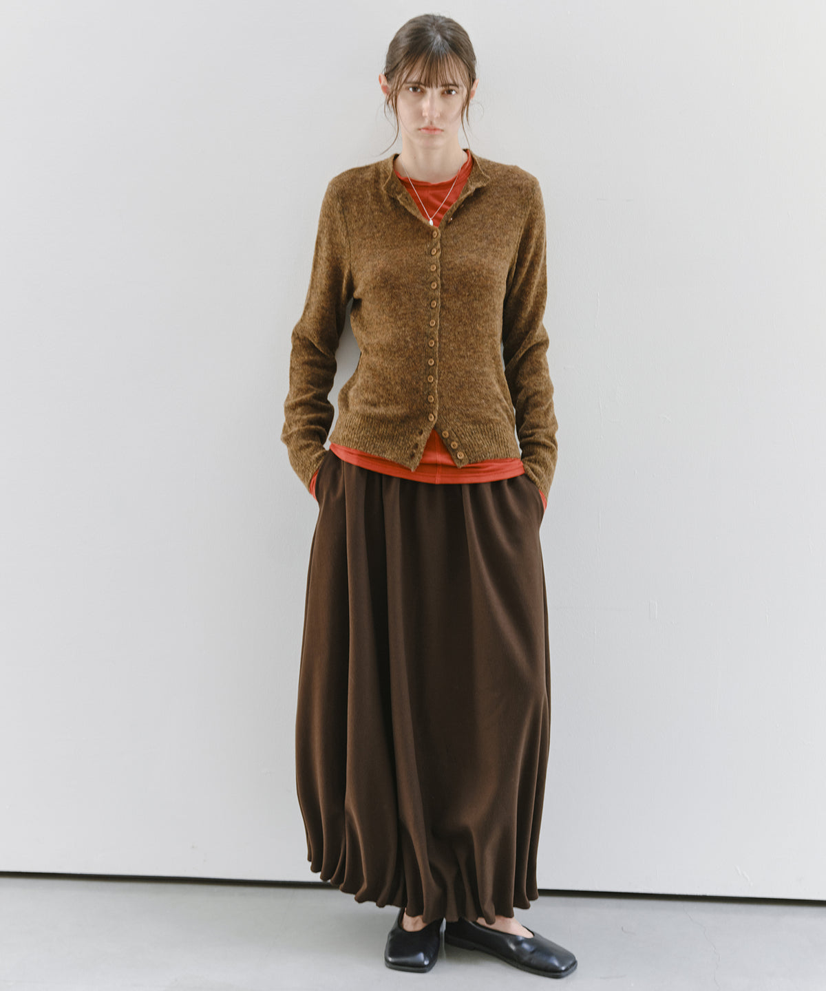 「10月下旬出荷予定」Cashmere-Blend Sheer Mellow Neck Long Sleeve Top