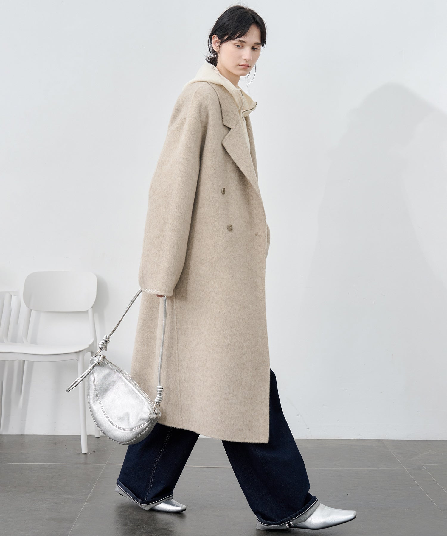 100% Wool Double-Face Long Lapel Oversized Overcoat