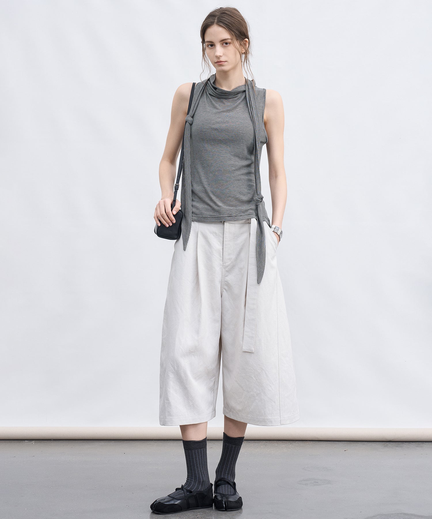 「7月上旬～中旬出荷」Tie Detail Striped Knit Top