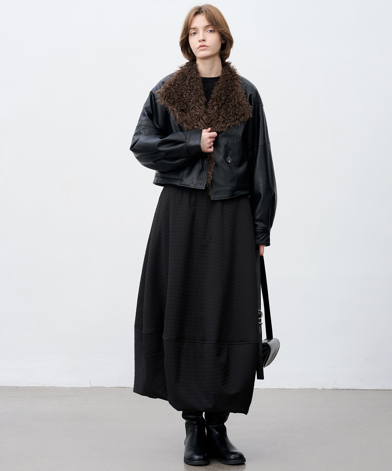 Faux Leather & Fleece Panel Short Jacket