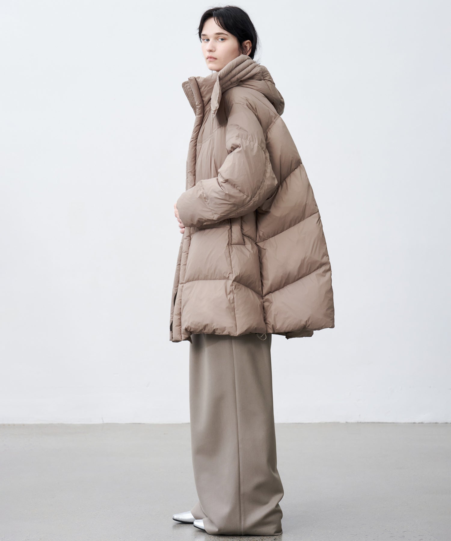 Mid-Length Stand Collar Hooded Oversize Down Coat