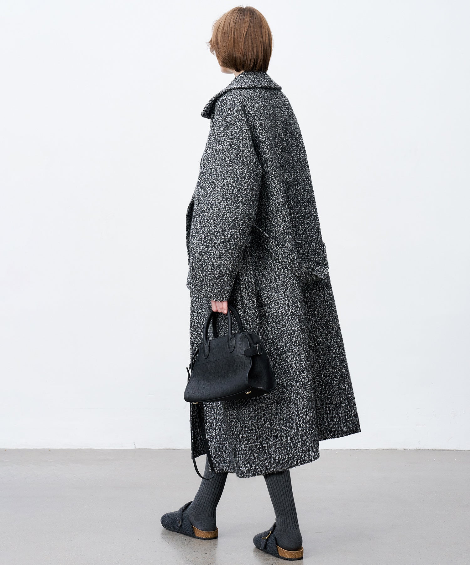 Mixed-Color Bouclé Wool Lapel Long Coat