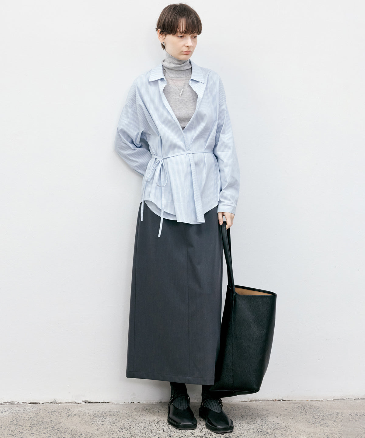 Wrap-Front Waist Tie Design Shirt