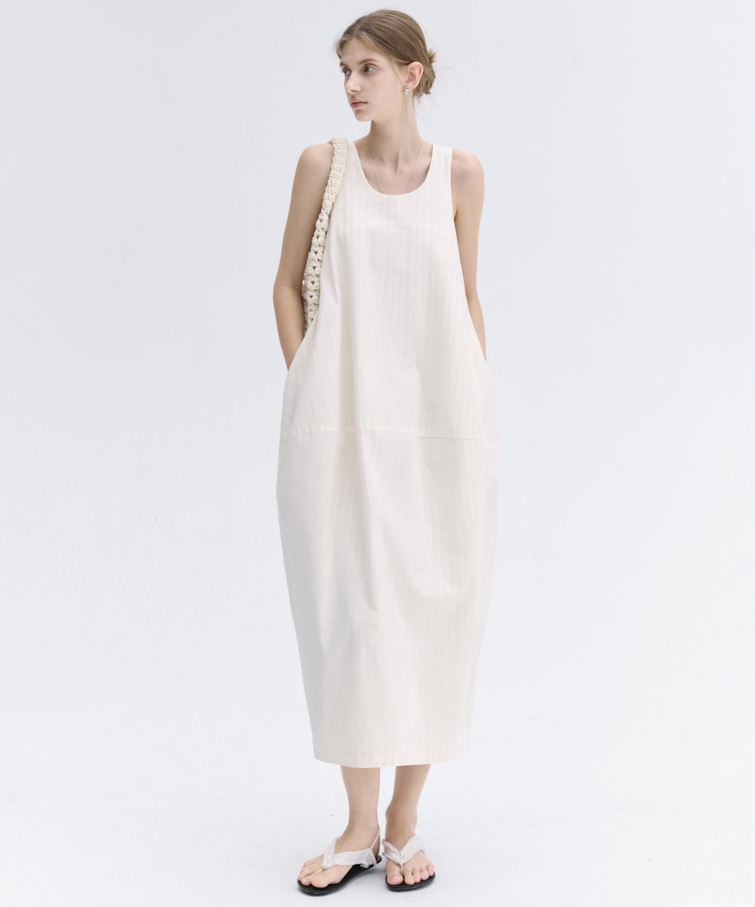 Jacquard Stripe Cocoon Sleeveless Dress