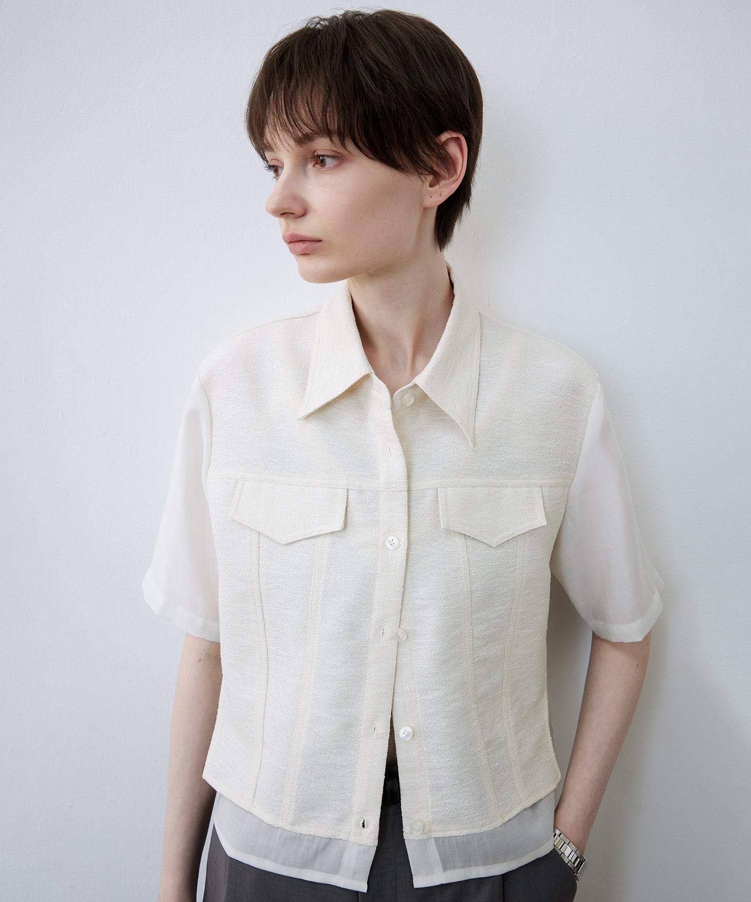Textured Combo Cropped Shirt