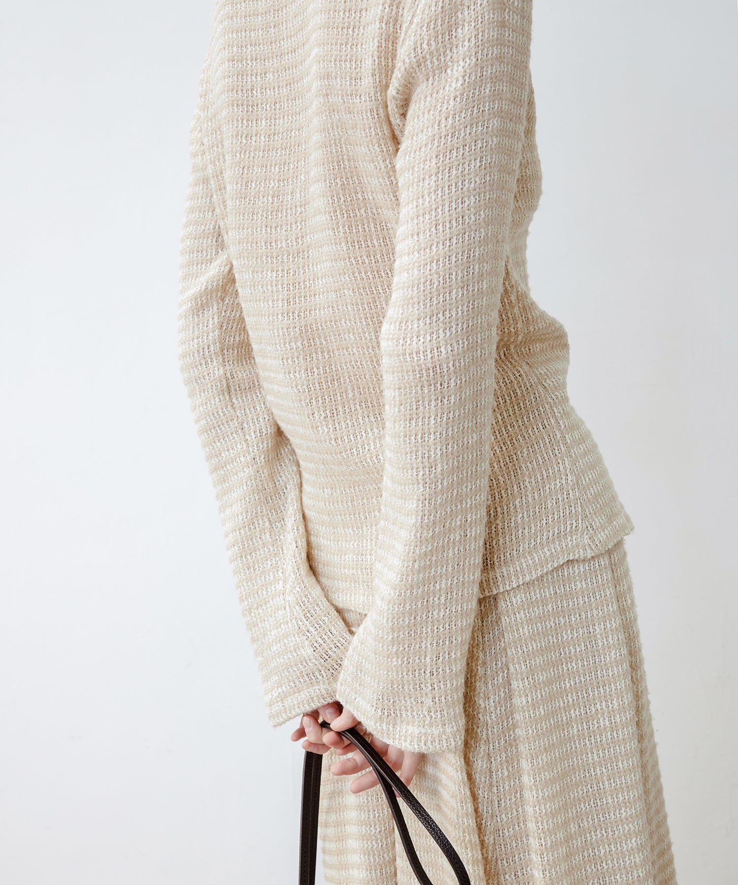 Two-Tone Openwork Knit Shirt Blouse