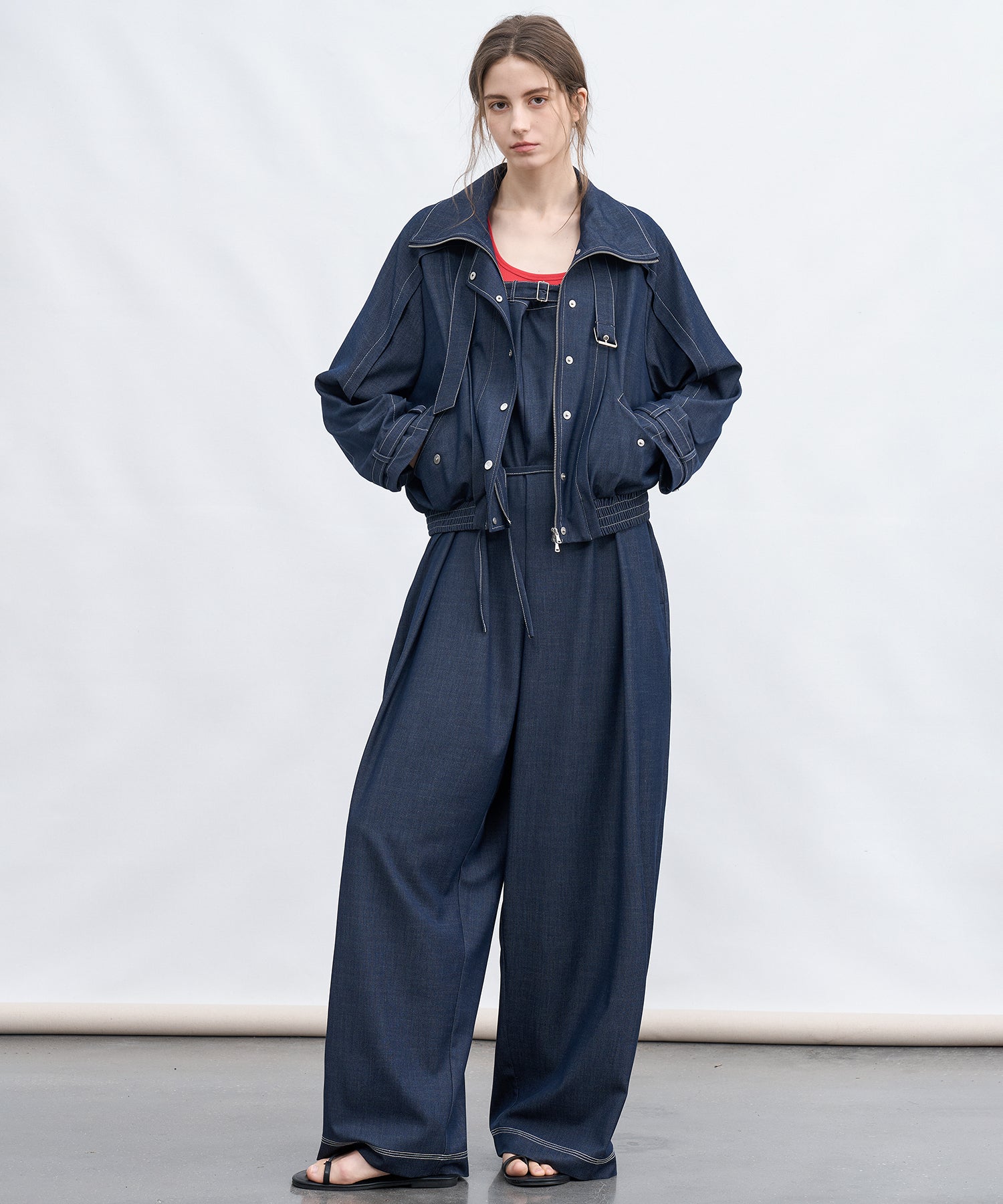 Lightweight Denim-Style Wide Leg Jumpsuit