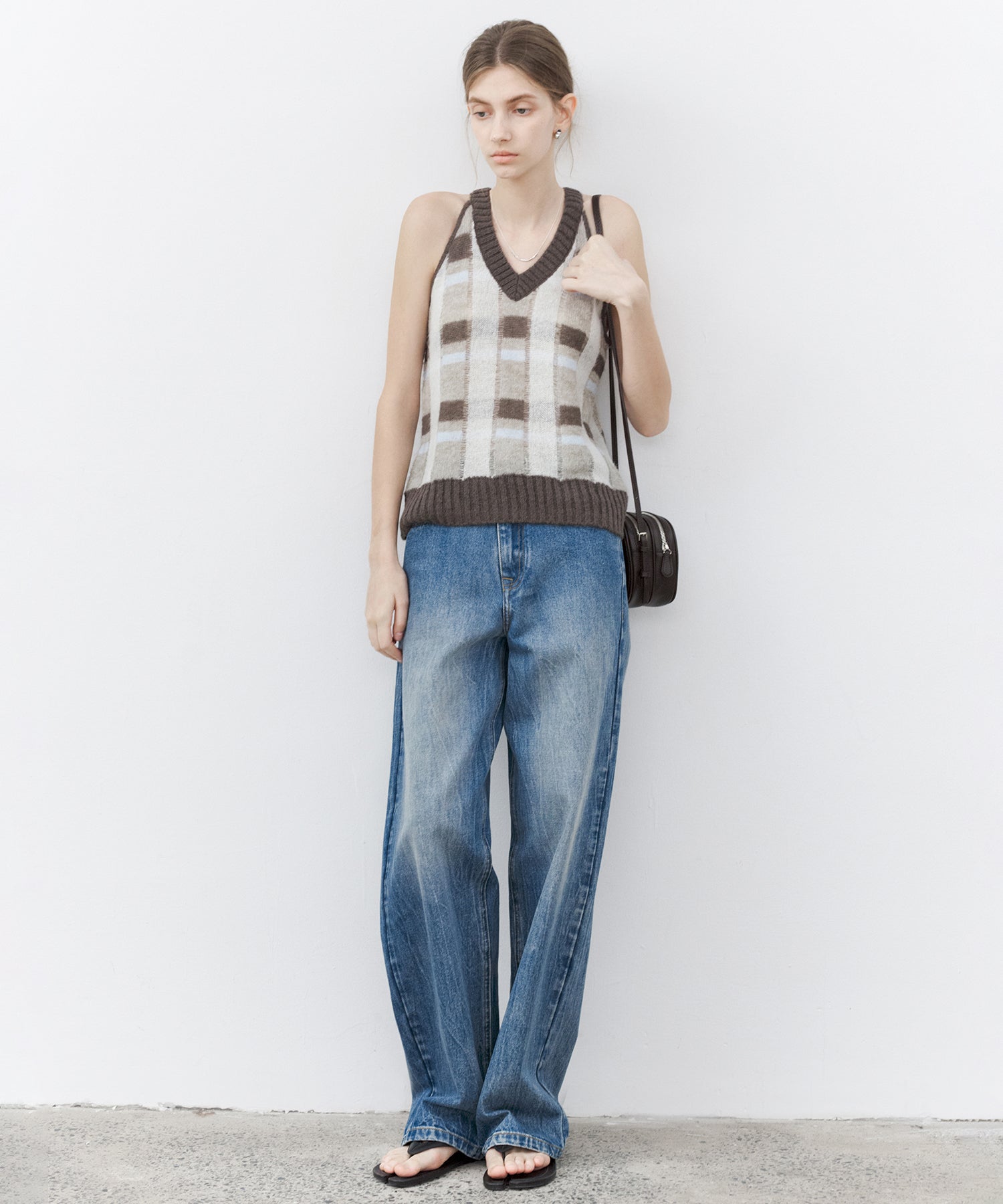 Check Jacquard V-Neck Knit Vest