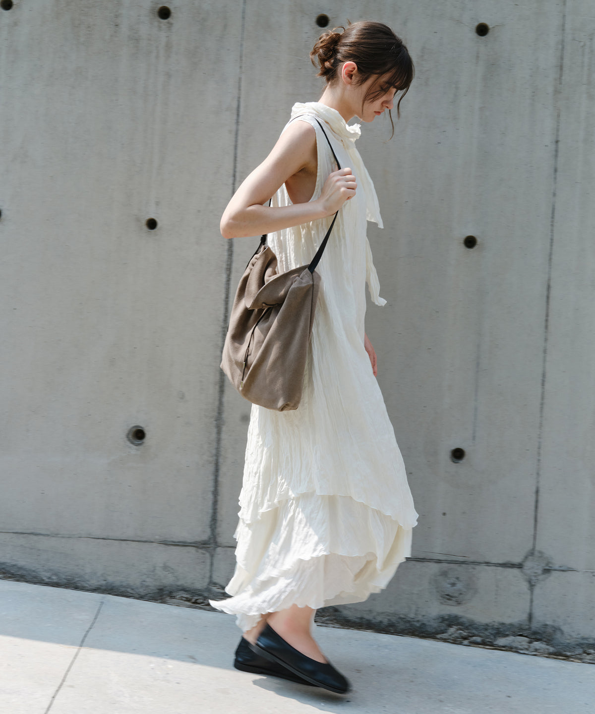 「9月下旬出荷予定」Washed Texture Scarf Collar Layered Dress