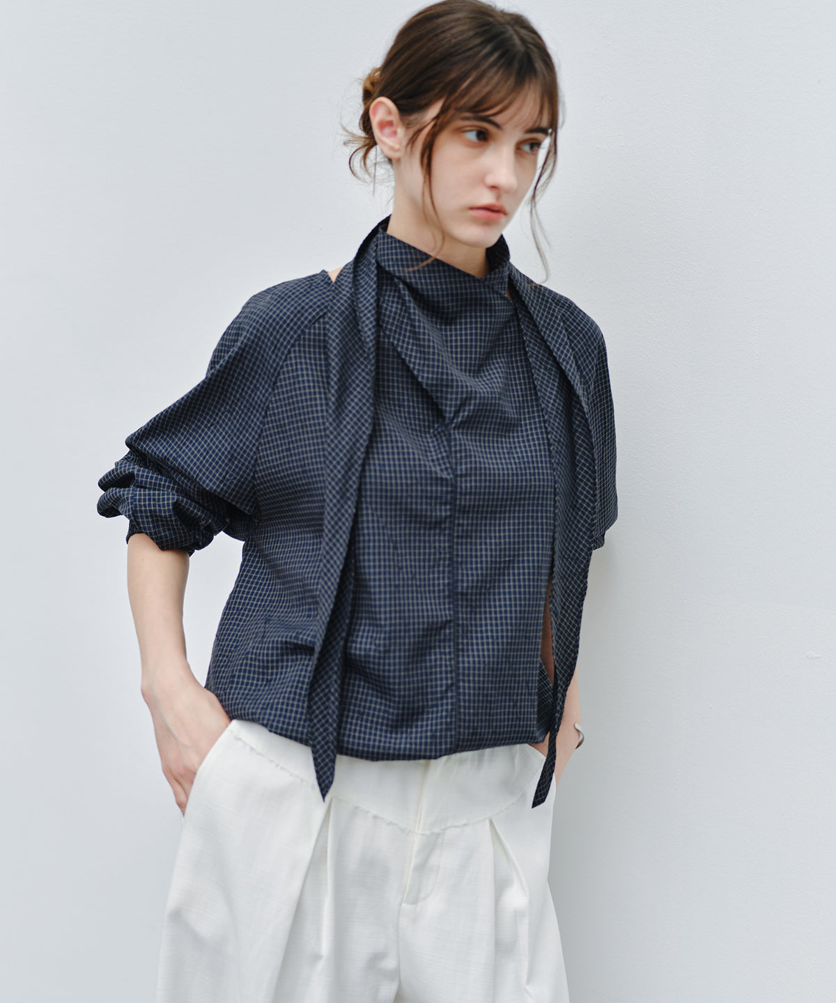 「9月下旬出荷予定」Cross Stole Collar Oversized Shirt