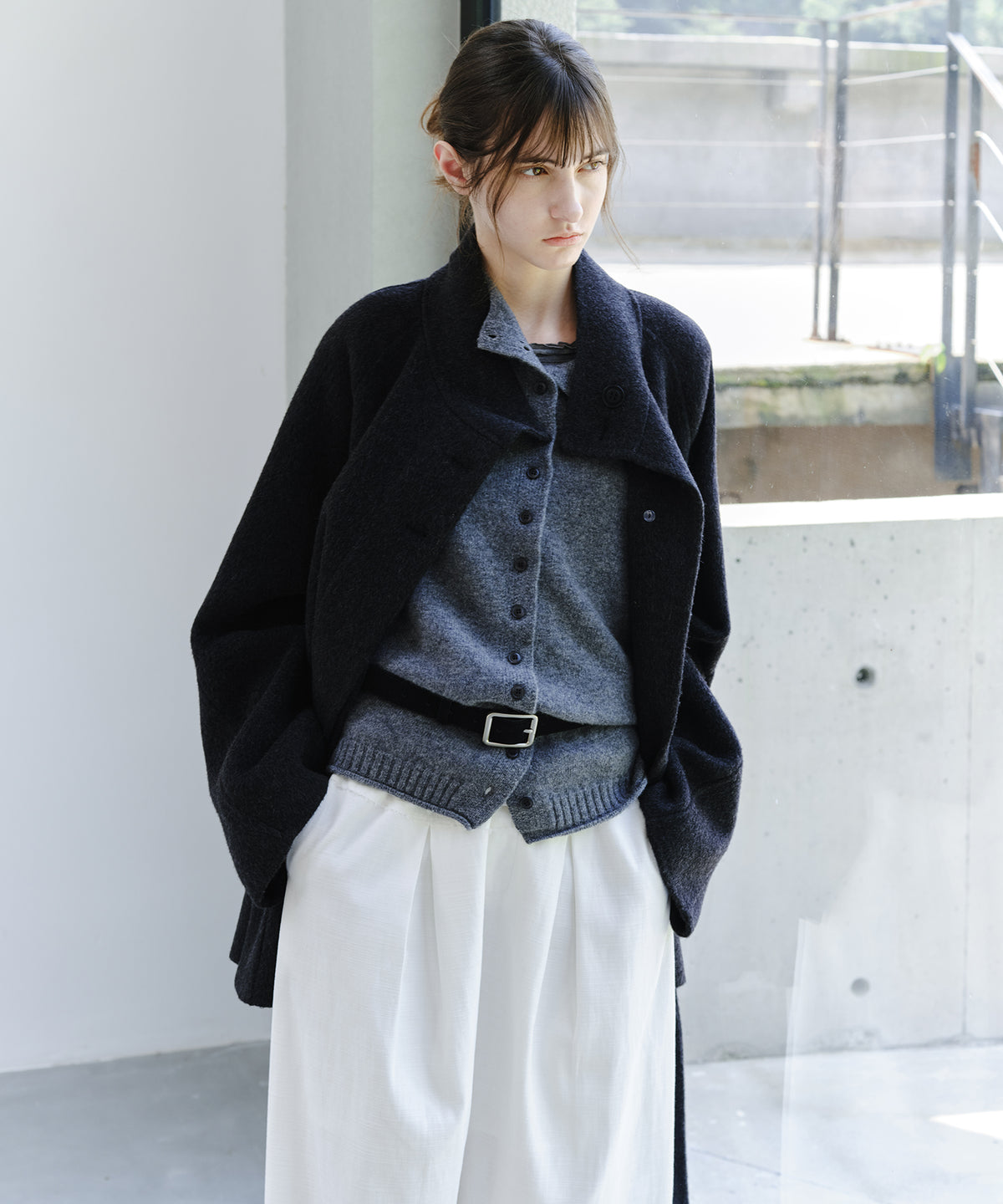 「10月下旬出荷予定」100% Wool High Neck Button Knit Vest