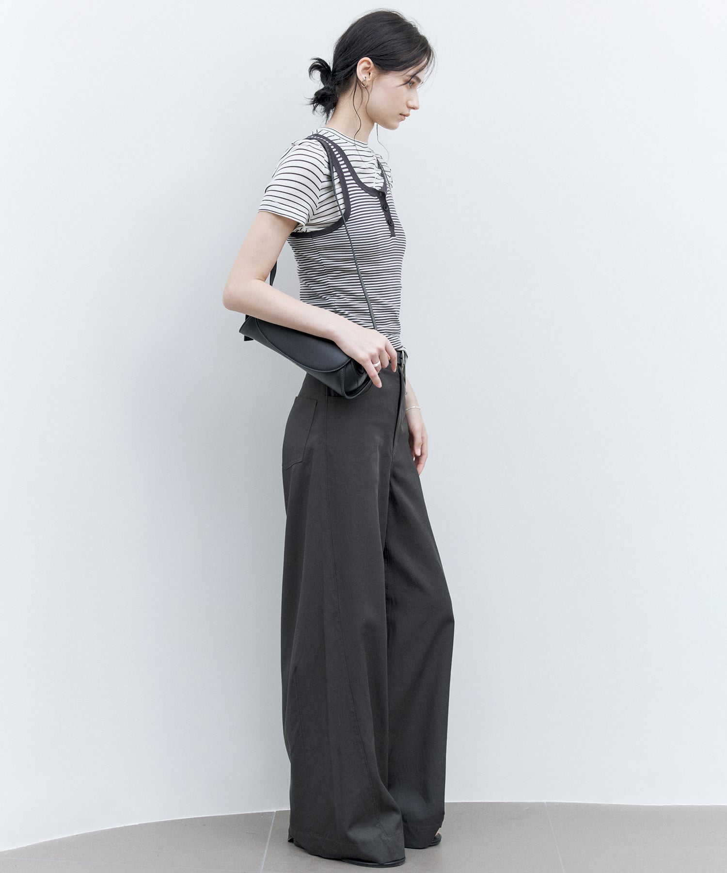 Asymmetric Hem Fitted T-Shirt in Lyocell Blend