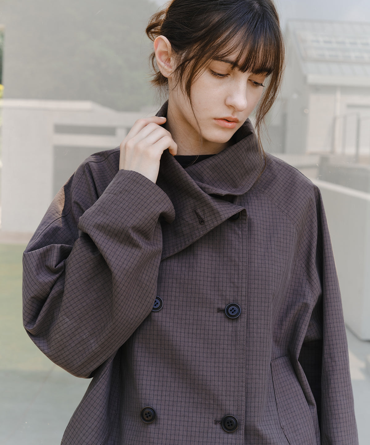 「2월 하순~3월 상순 출하」Double-Breasted Check Cropped Jacket