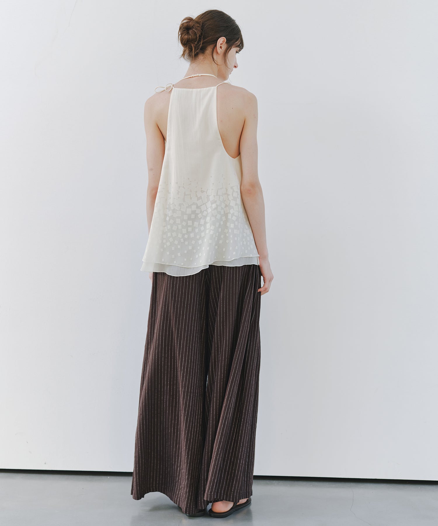 「7月中旬～下旬出荷」Linen Blend Striped Pleated Wide Pants