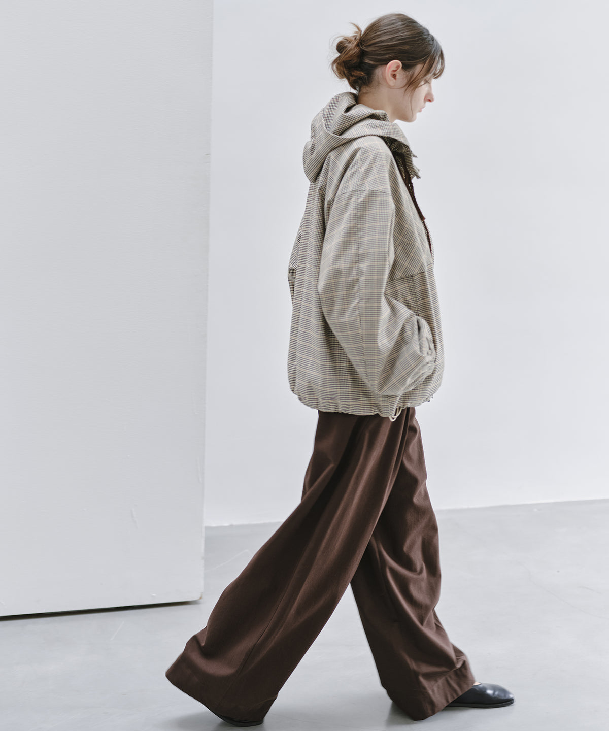 「10月下旬出荷予定」Checked Drawstring Hooded Short Jacket