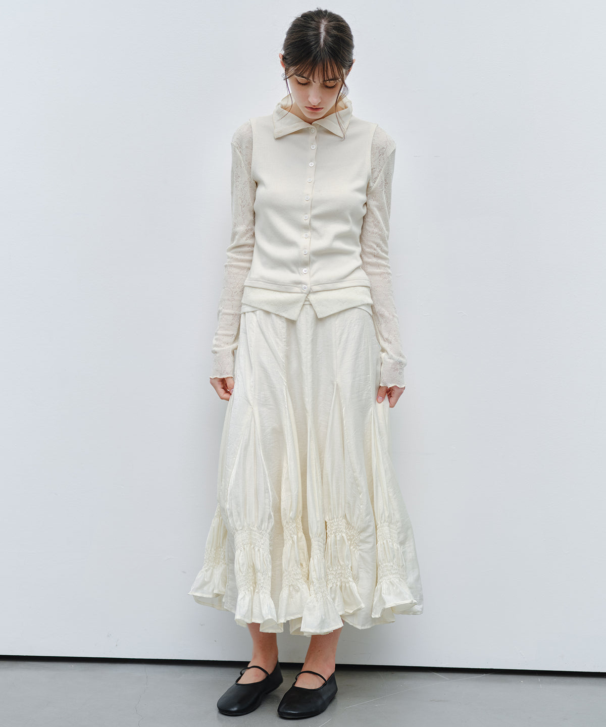 「9月下旬出荷予定」Lace Sleeve Layered Collar Top