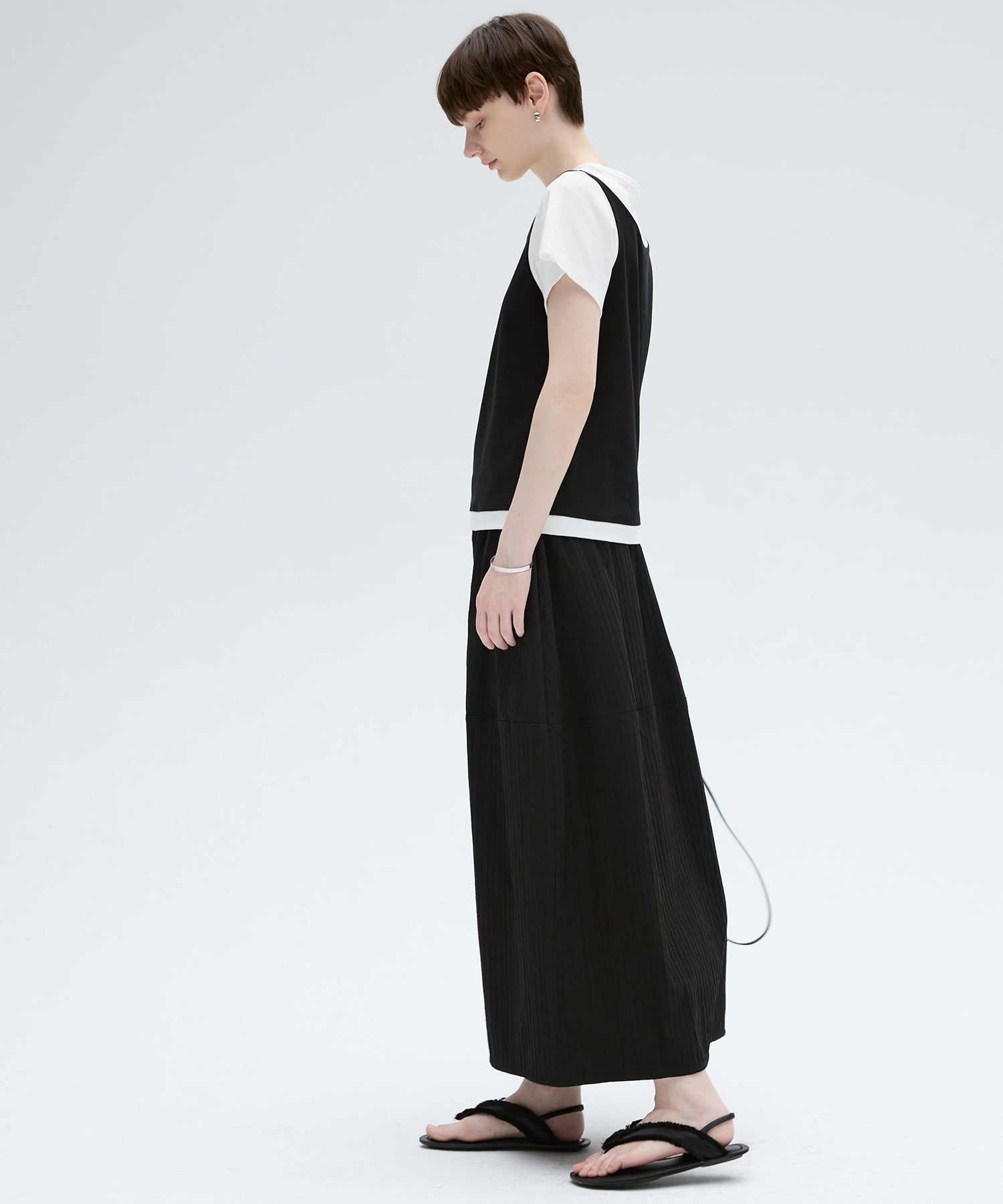 Textured Stripe Semi-Balloon Long Skirt