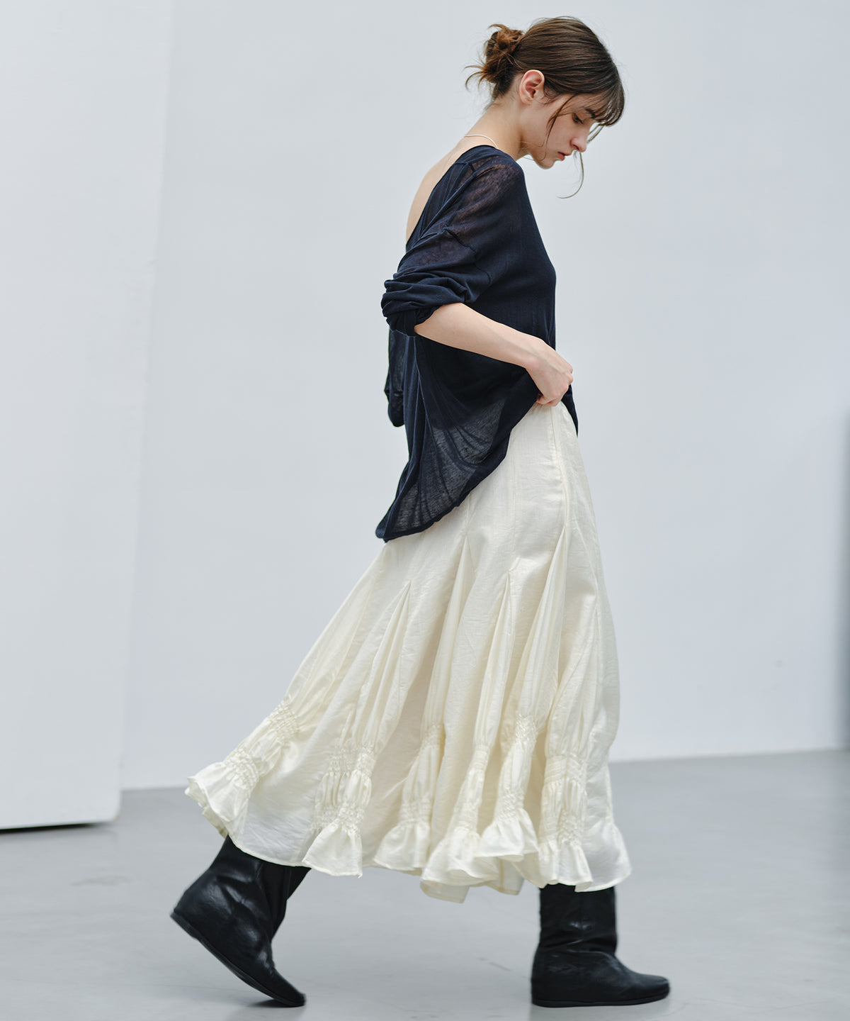 「9月下旬出荷予定」Paneled Shirred Hem A-Line Skirt