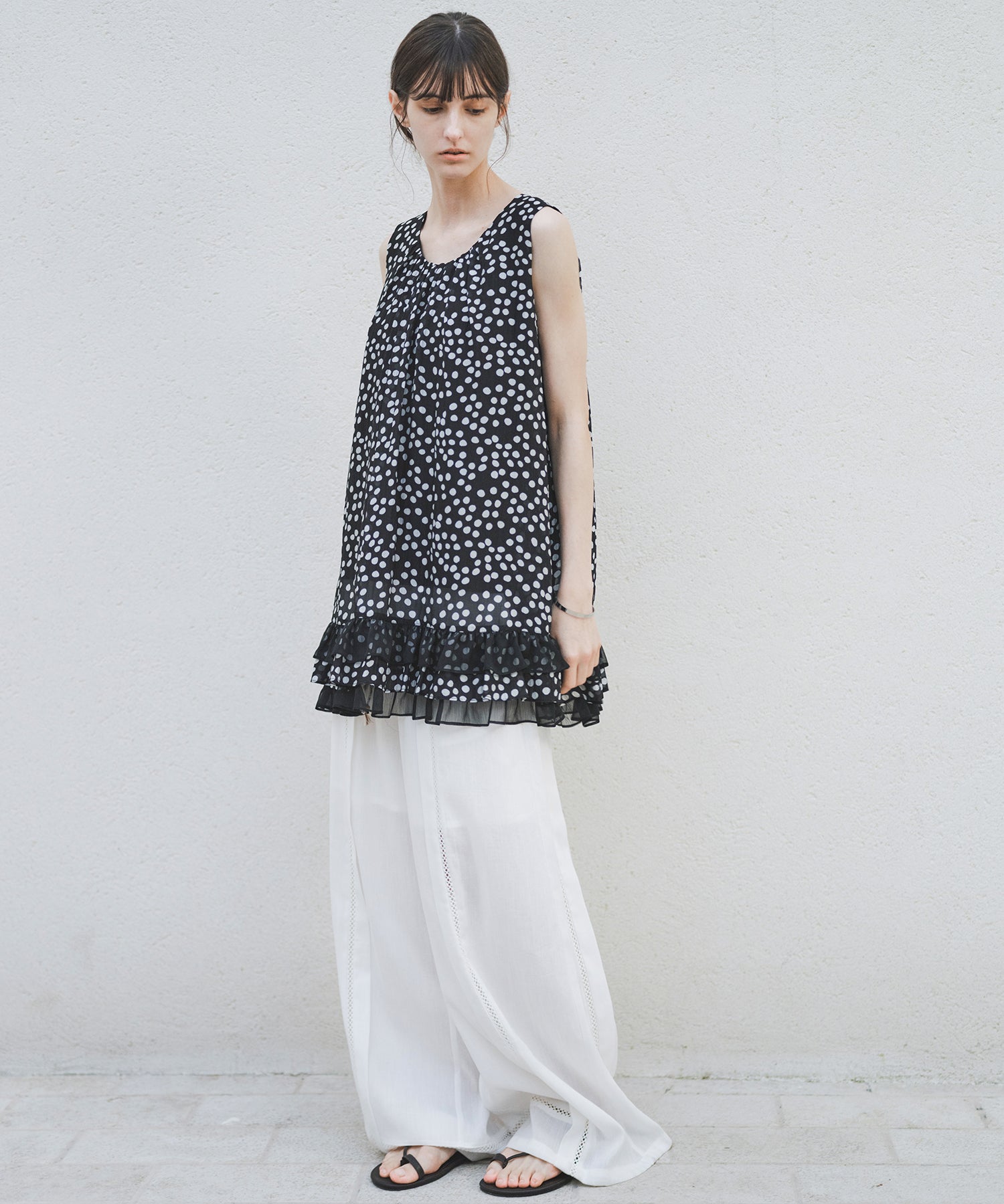 「8月中旬～下旬出荷」Front Lace Linen Blend Wide Pants