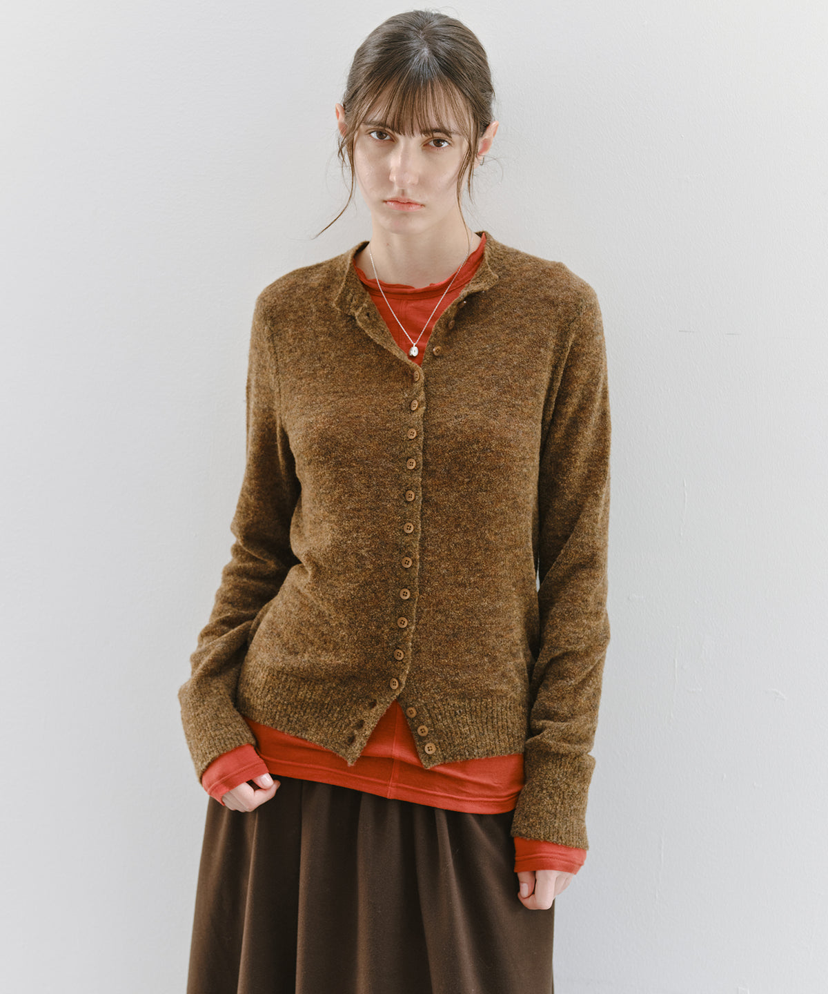 「10月下旬出荷予定」Cashmere-Blend Sheer Mellow Neck Long Sleeve Top