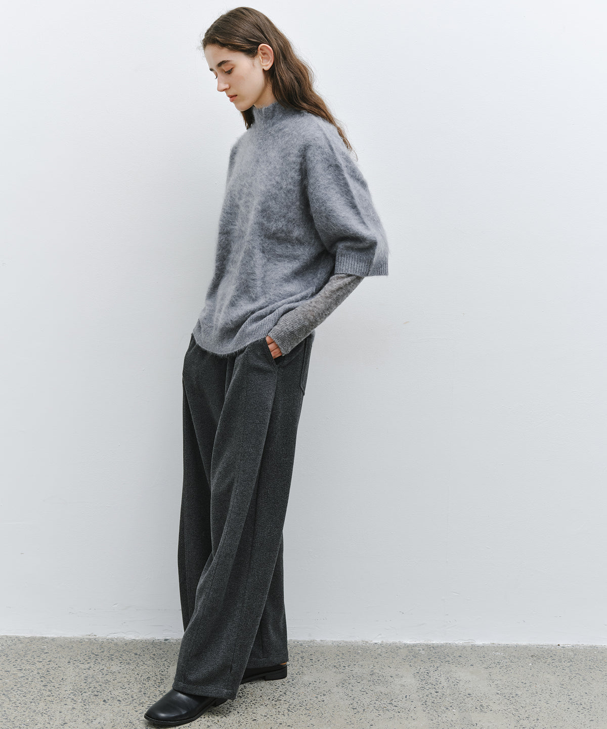 「10月下旬出荷予定」Brushed Cashmere-Blend Half Sleeve Knit Top