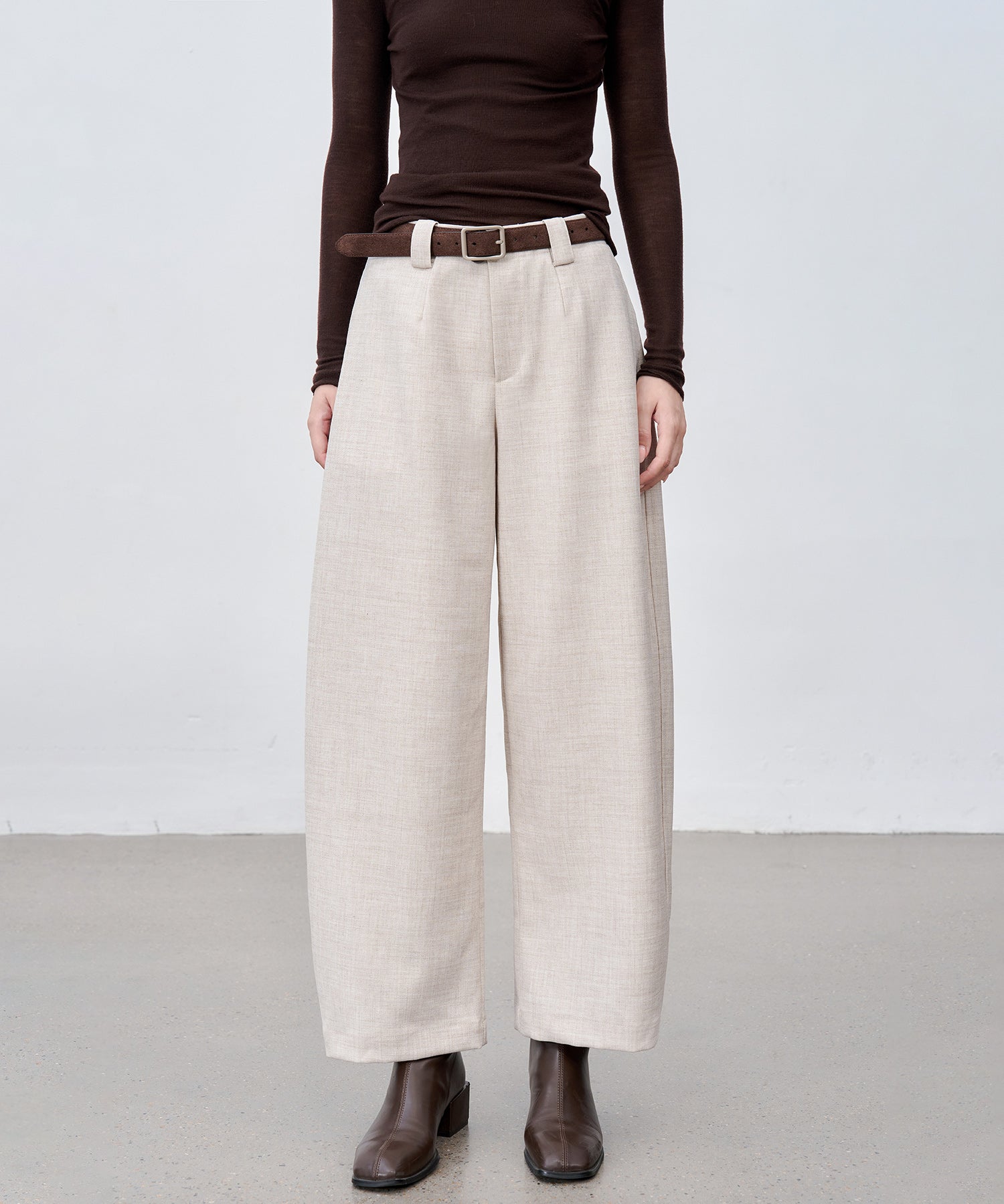 Thick Fabric Cropped Wide-Leg Pants