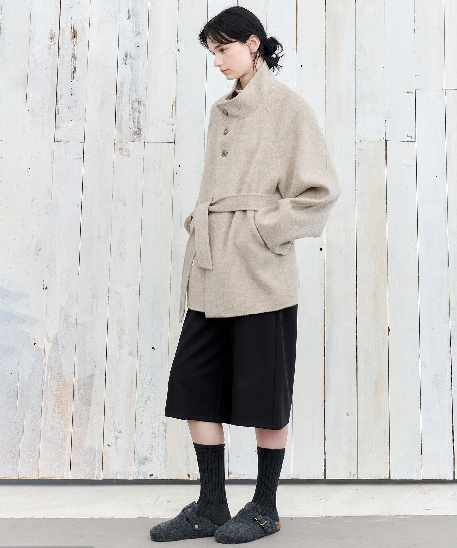 Wool Stand Collar Short Coat
