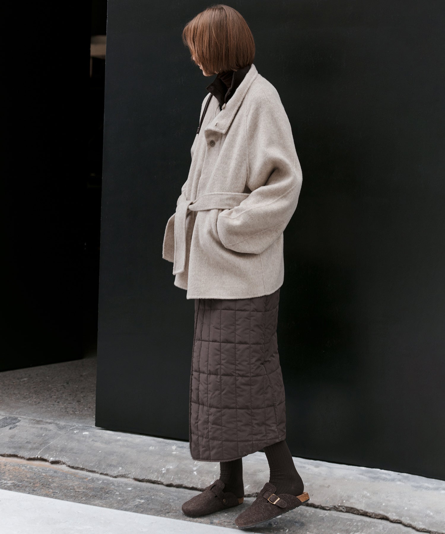 Quilted Overlap Long Skirt Straight Silhouette Padded Warm Winter Skirt