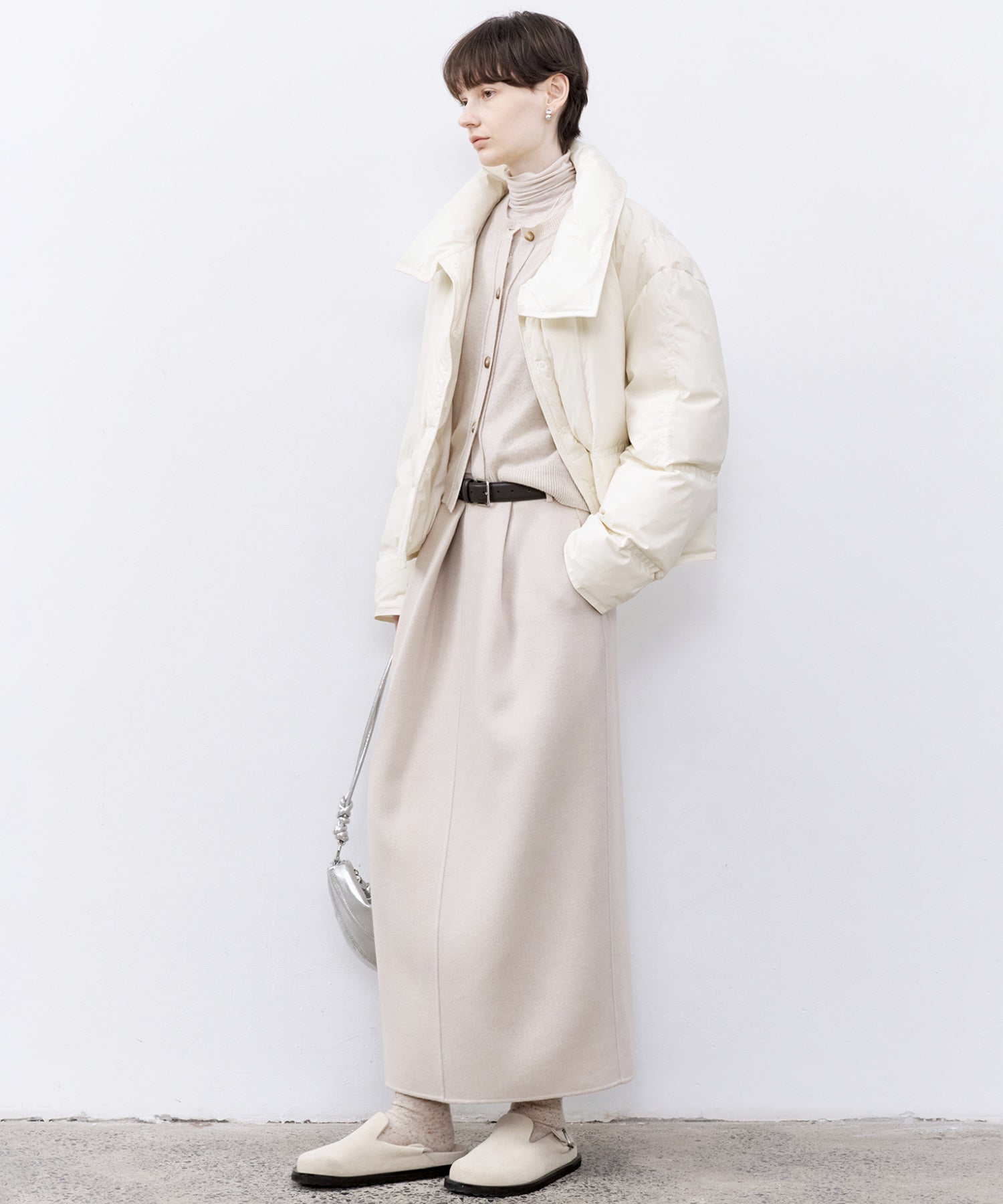 Wool Twill Skirt with Gathered Detail & Bubble Silhouette