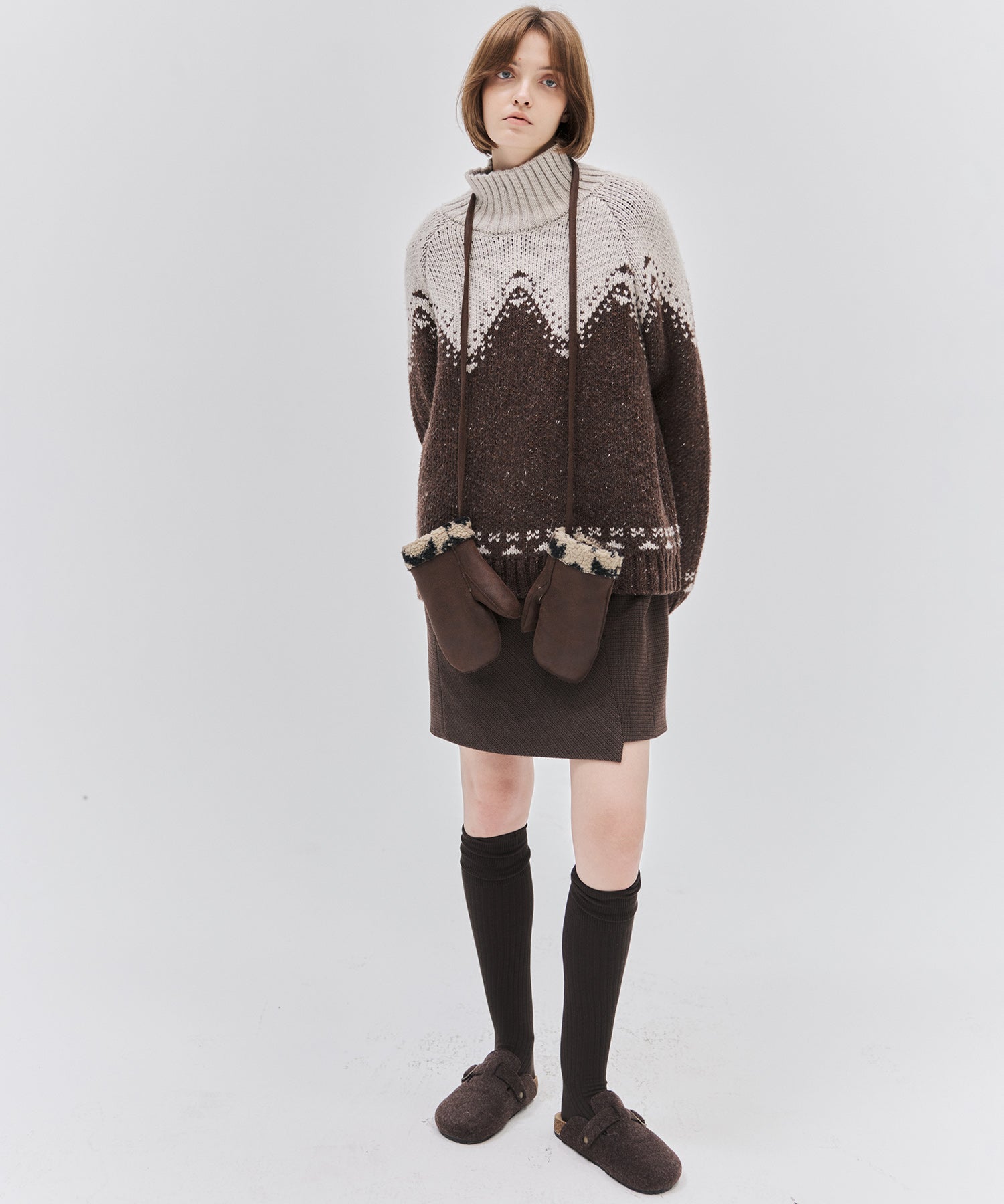 Totem Pattern Heavyweight Jacquard Turtleneck Sweater