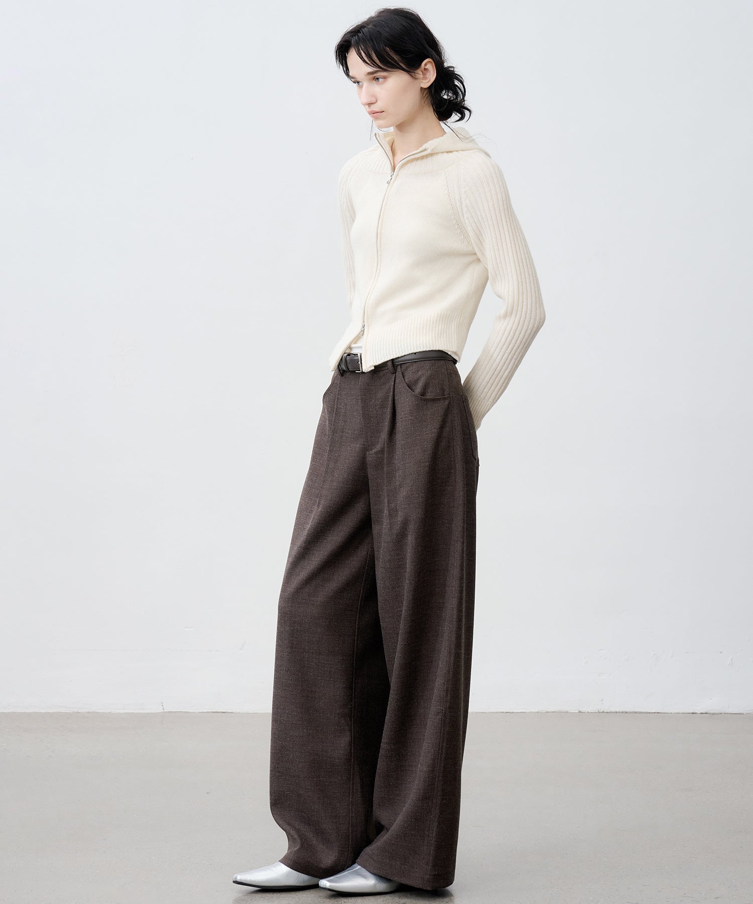 Textured Low-Rise Wide Straight Curved Pants