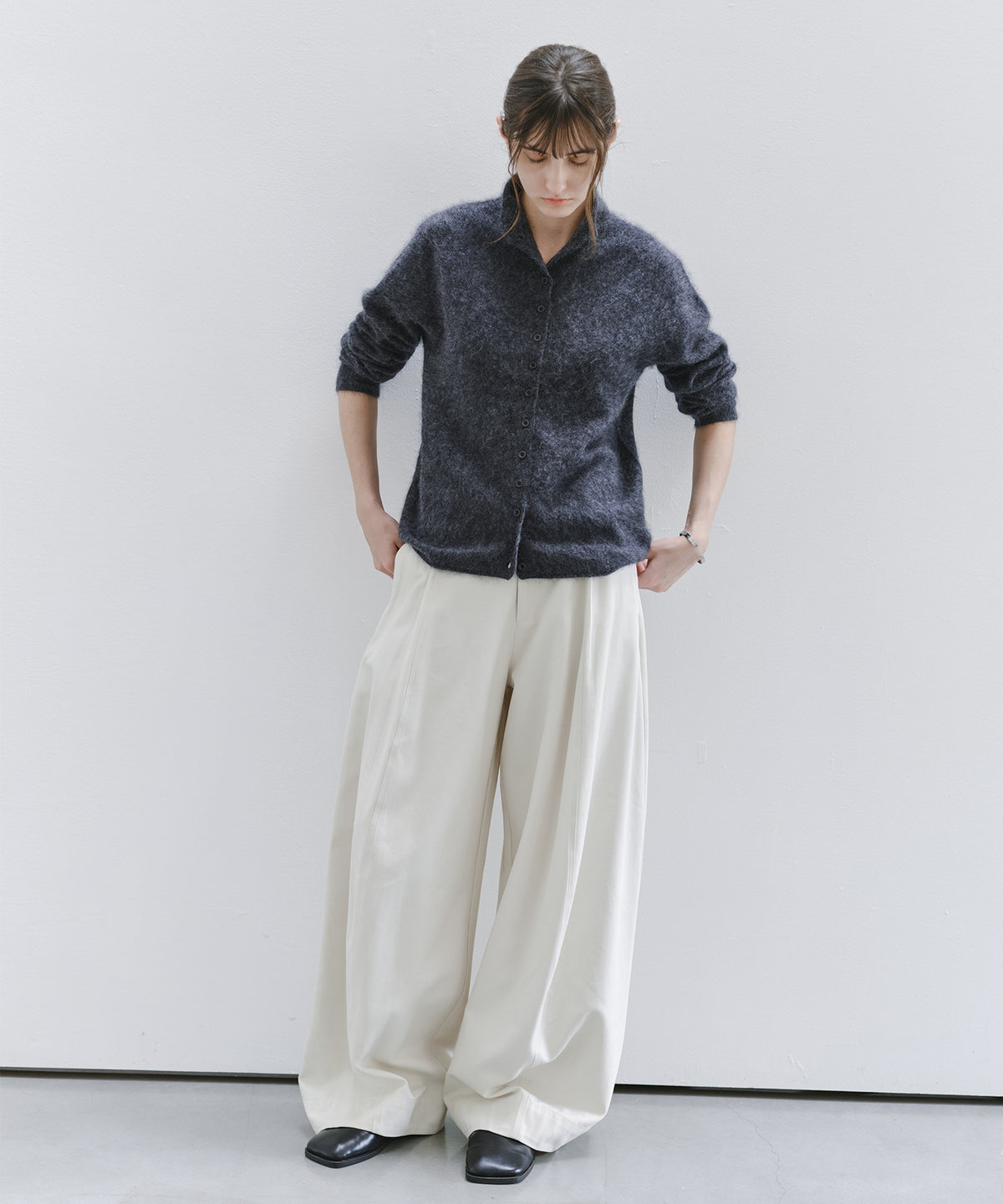 Brushed Cashmere-Blend High Neck Knit Cardigan