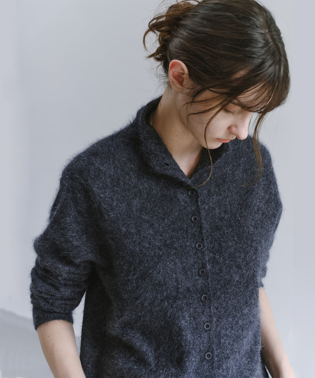 Brushed Cashmere-Blend High Neck Knit Cardigan