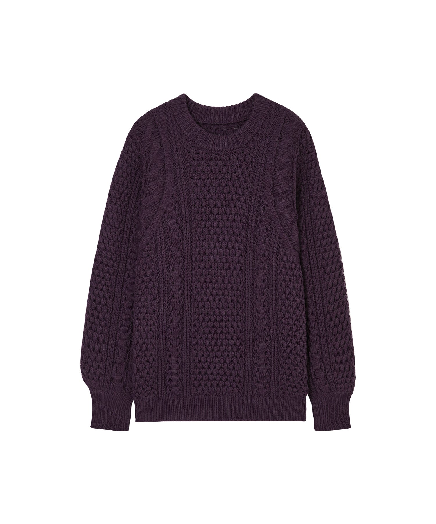 Textured Wool Blend Aran Sweater