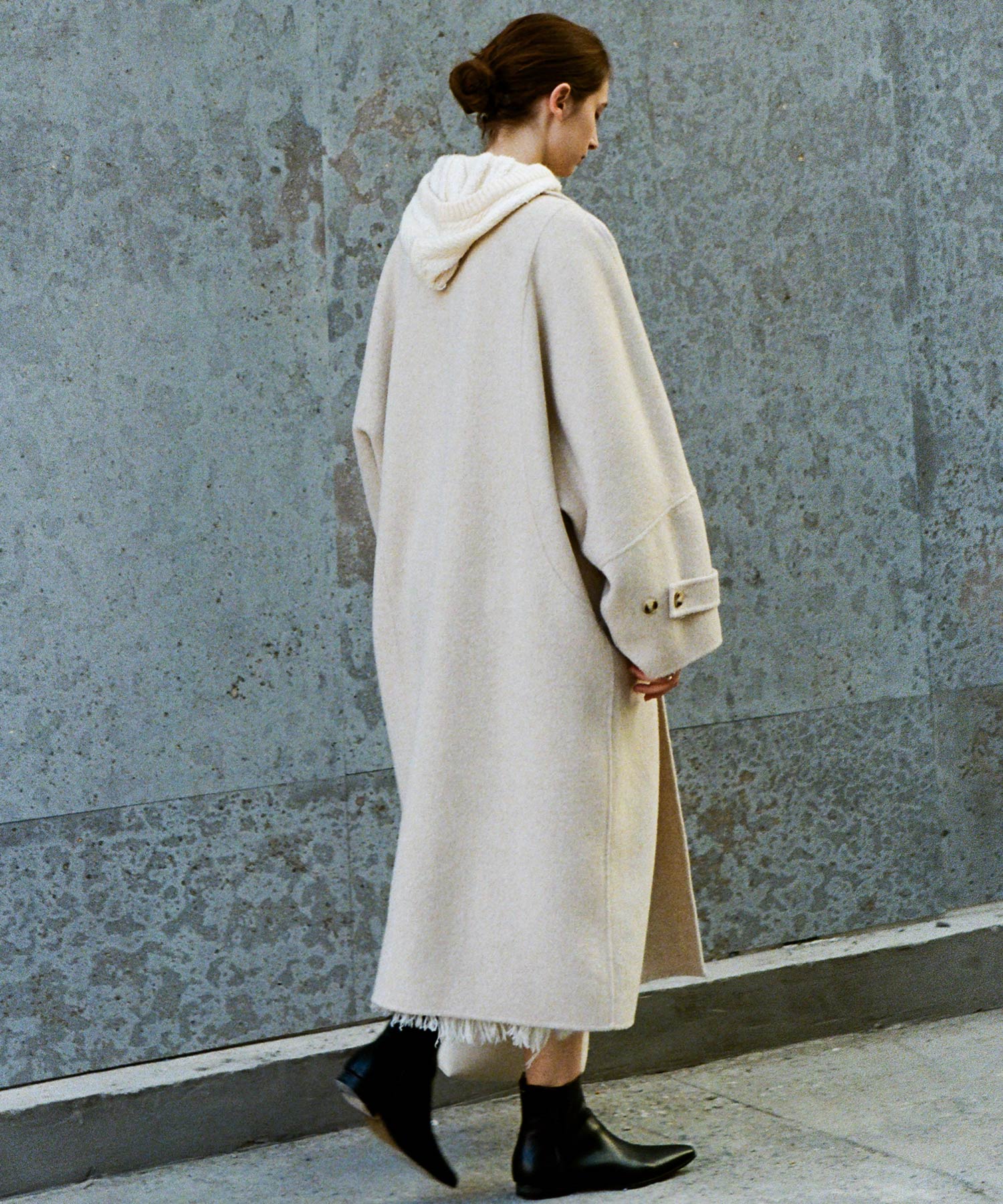 Double-Face Wool Cocoon Coat with Batwing Sleeves