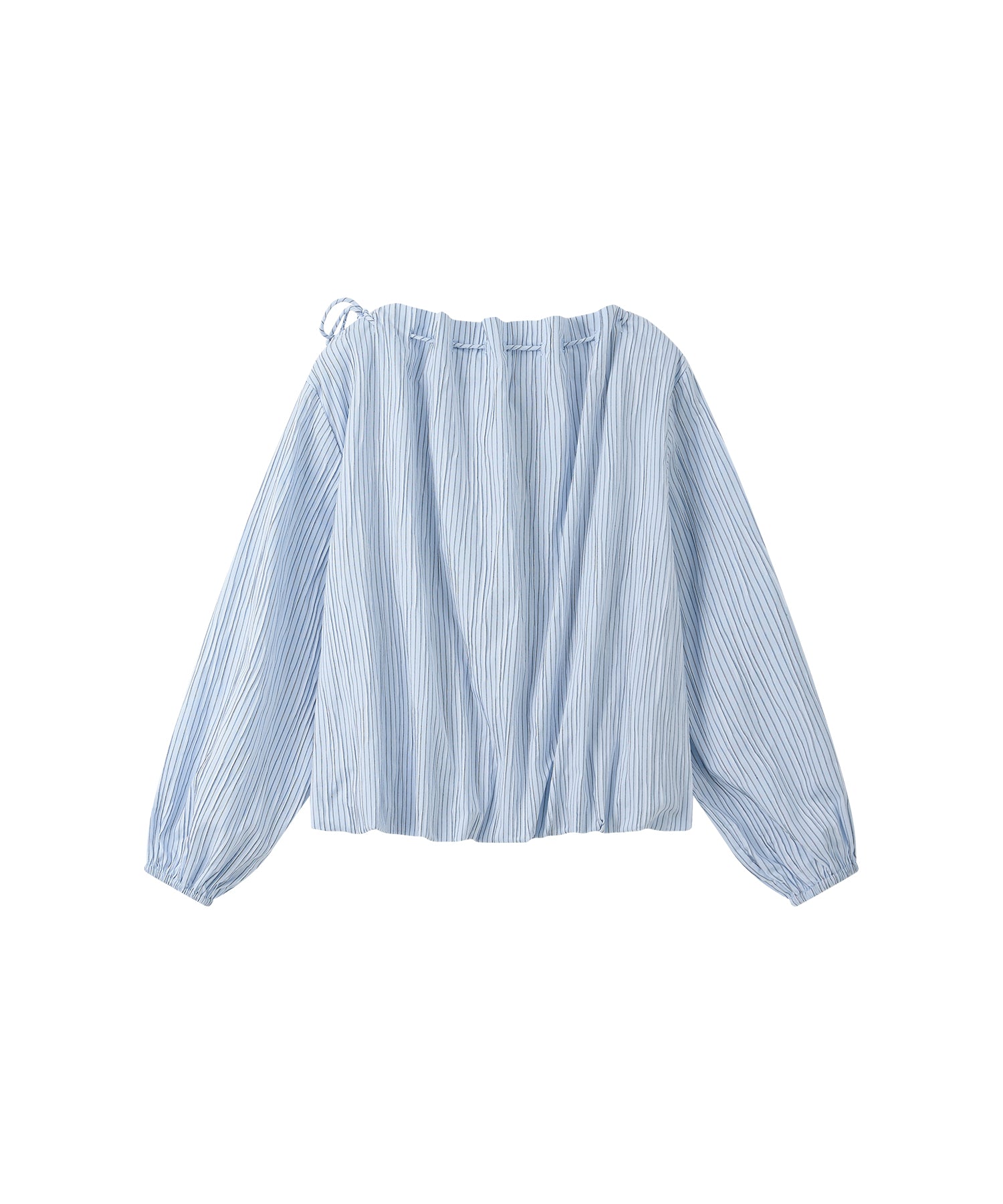 Asymmetric Off-Shoulder Drawstring Stripe Blouse