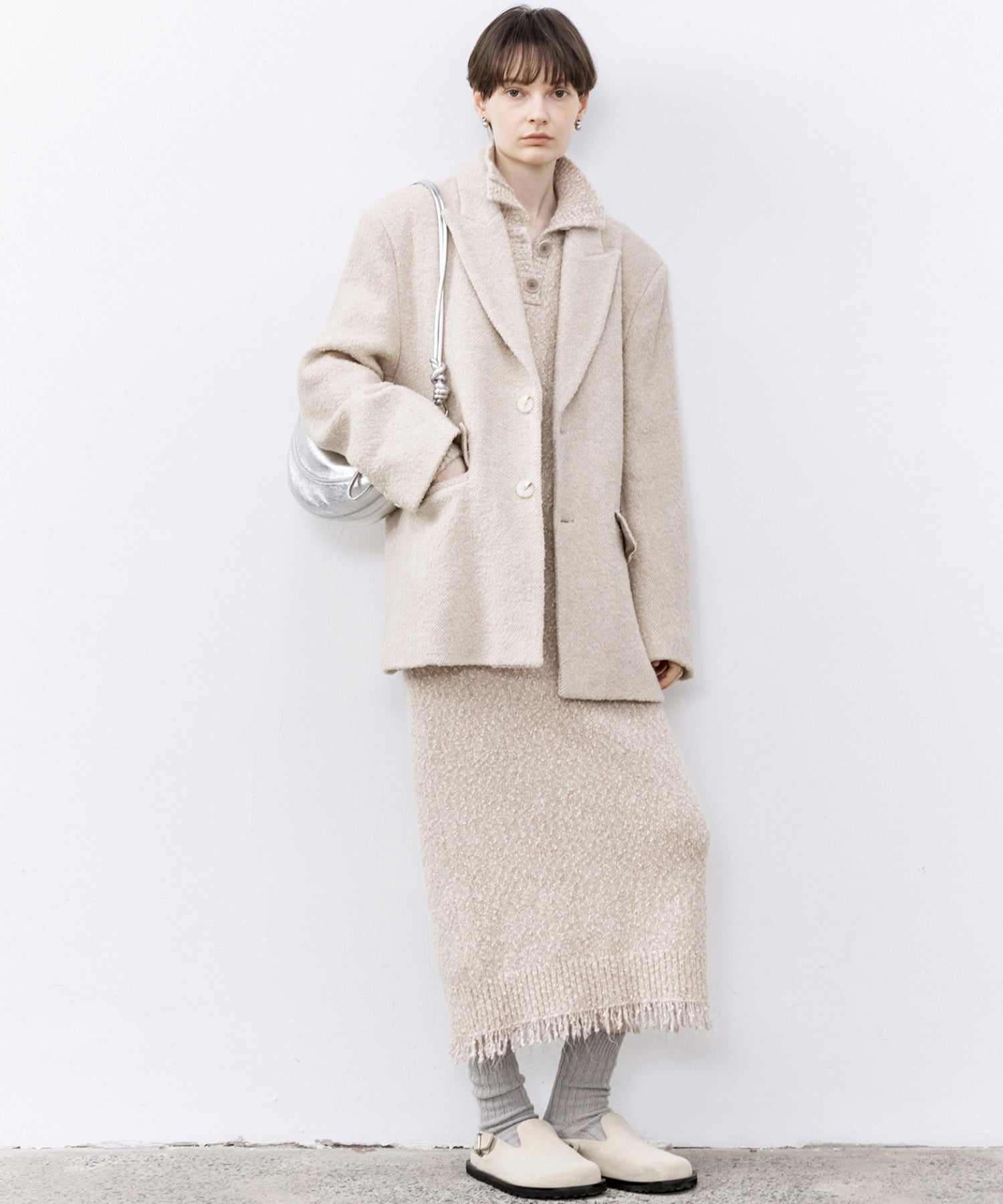 Wool-Blend Oversized Tailored Jacket with Shoulder Pads