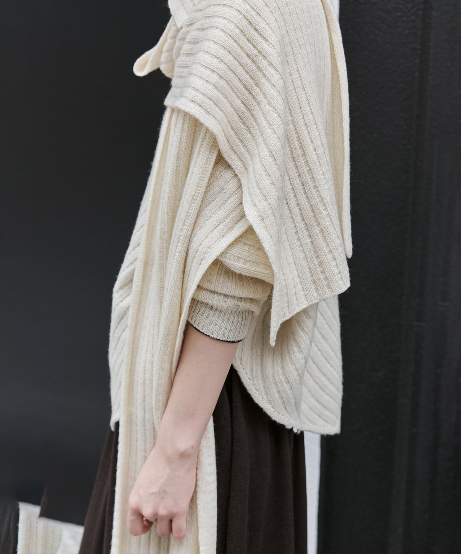 Asymmetric High-Neck Textured Knit Poncho Scarf