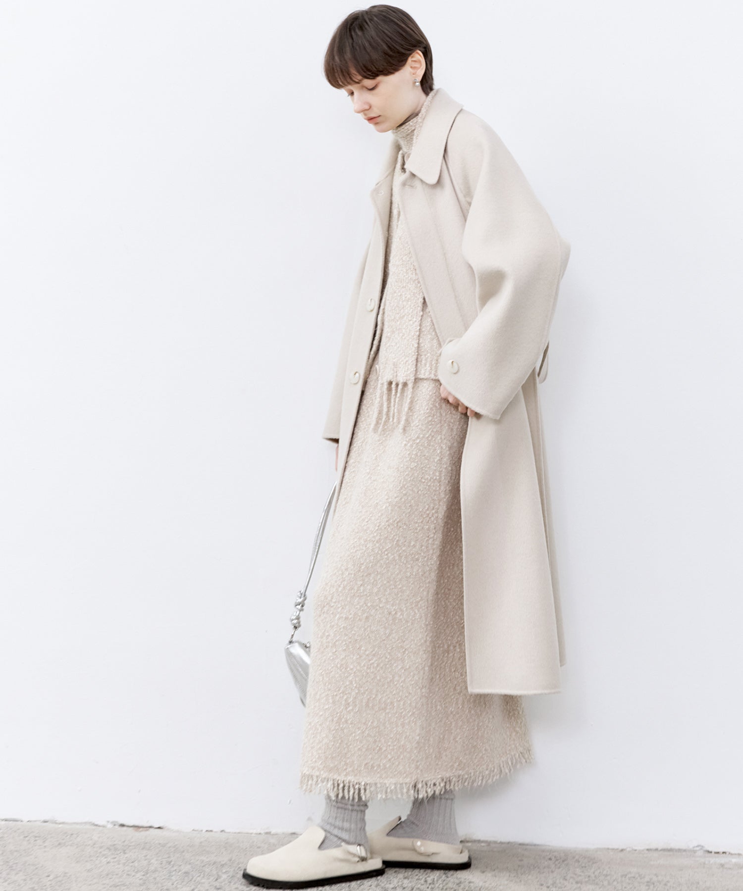 Nepped Knit Cardigan with Tweed Texture