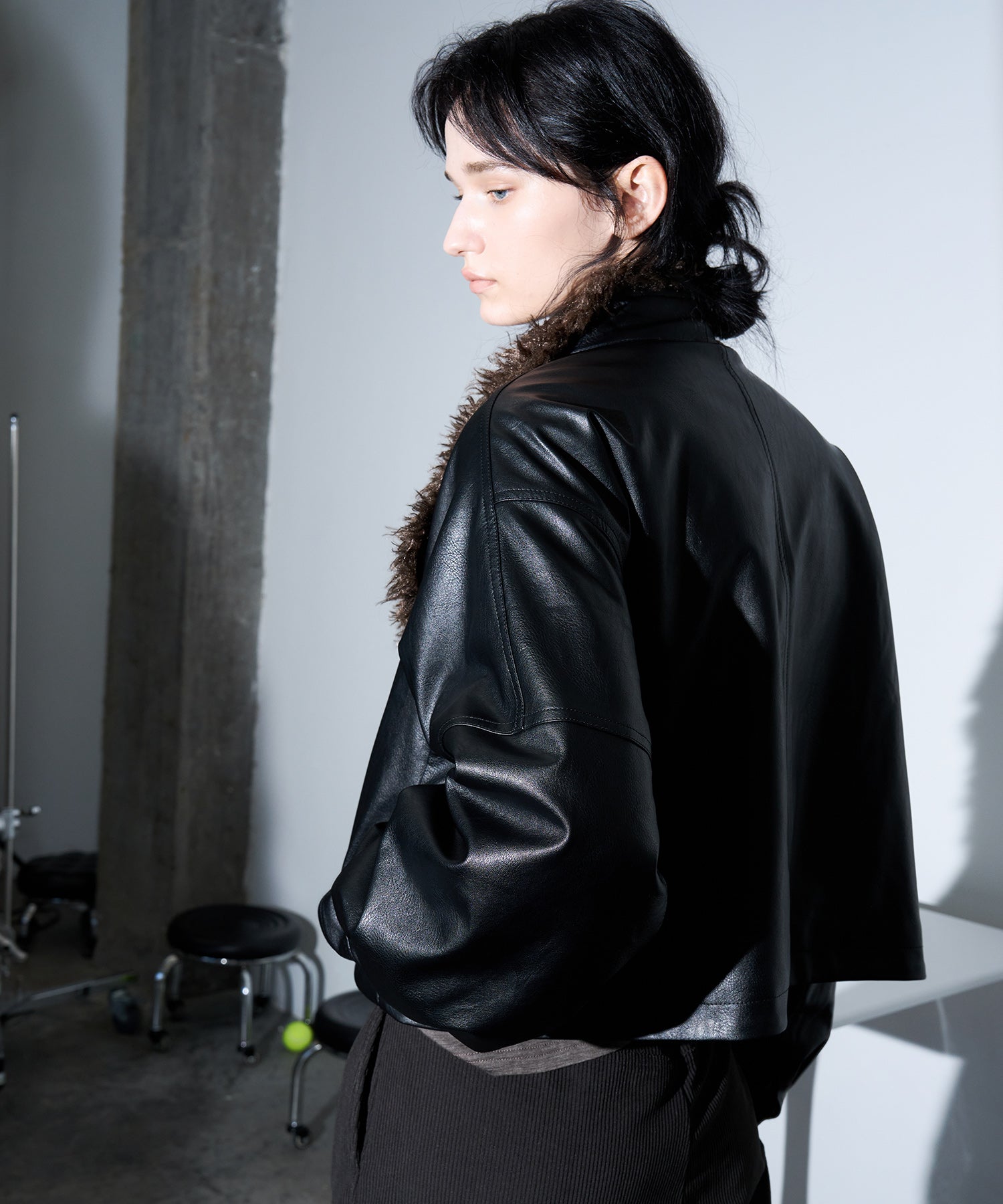Faux Leather & Fleece Panel Short Jacket