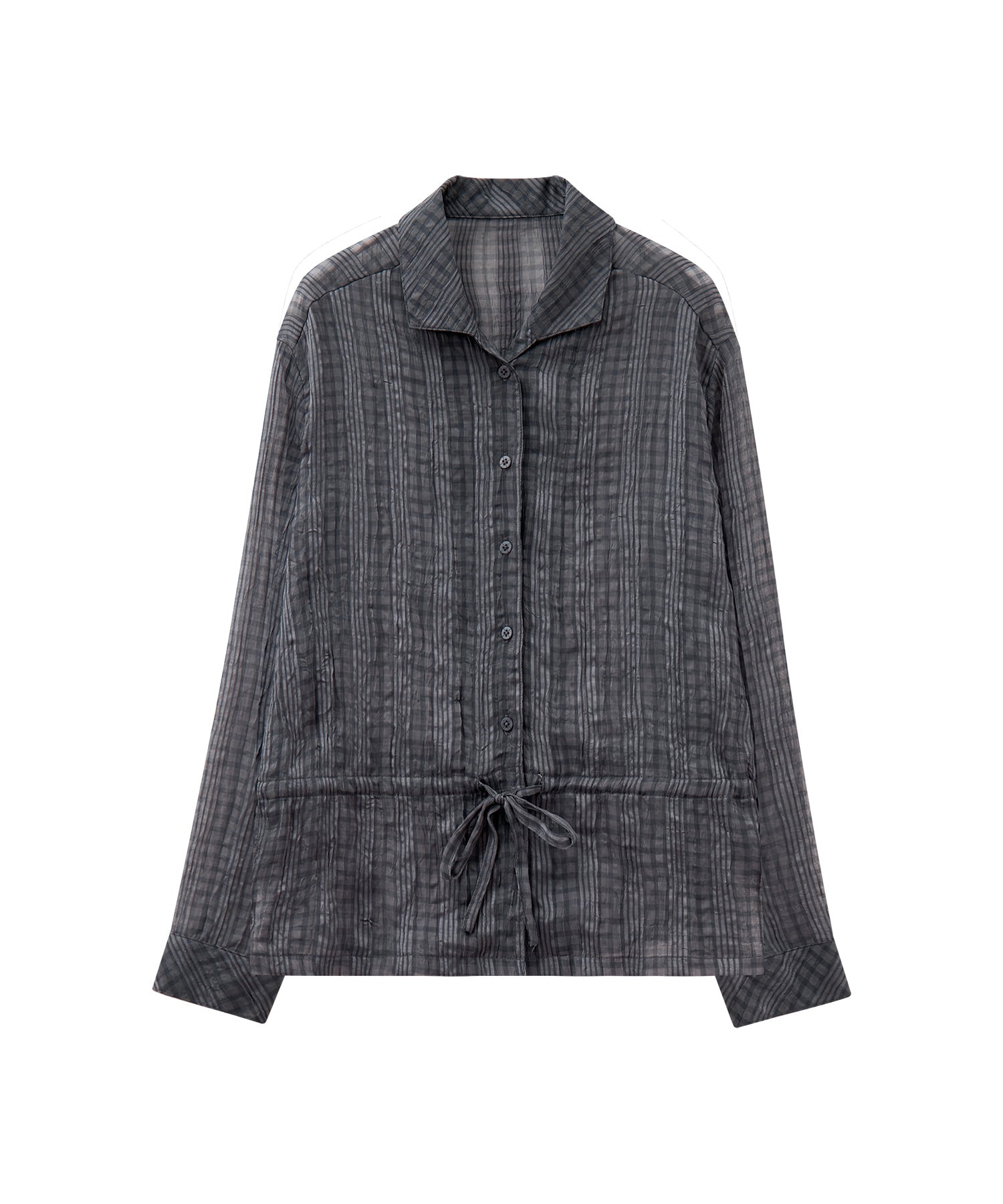 Drawstring Crinkled Check Shirt Jacket – Oversized Fit