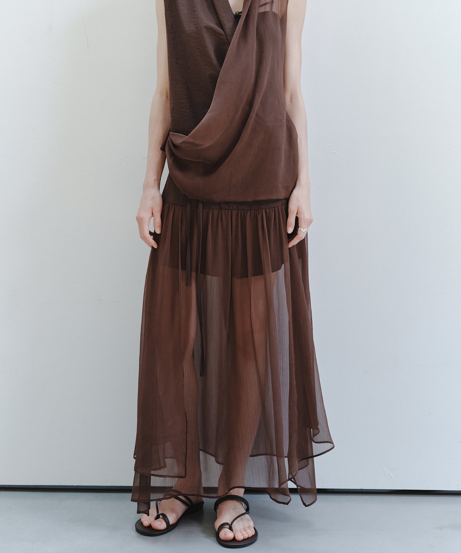 「8月中旬～下旬出荷」Sheer Layered Draped Long Skirt