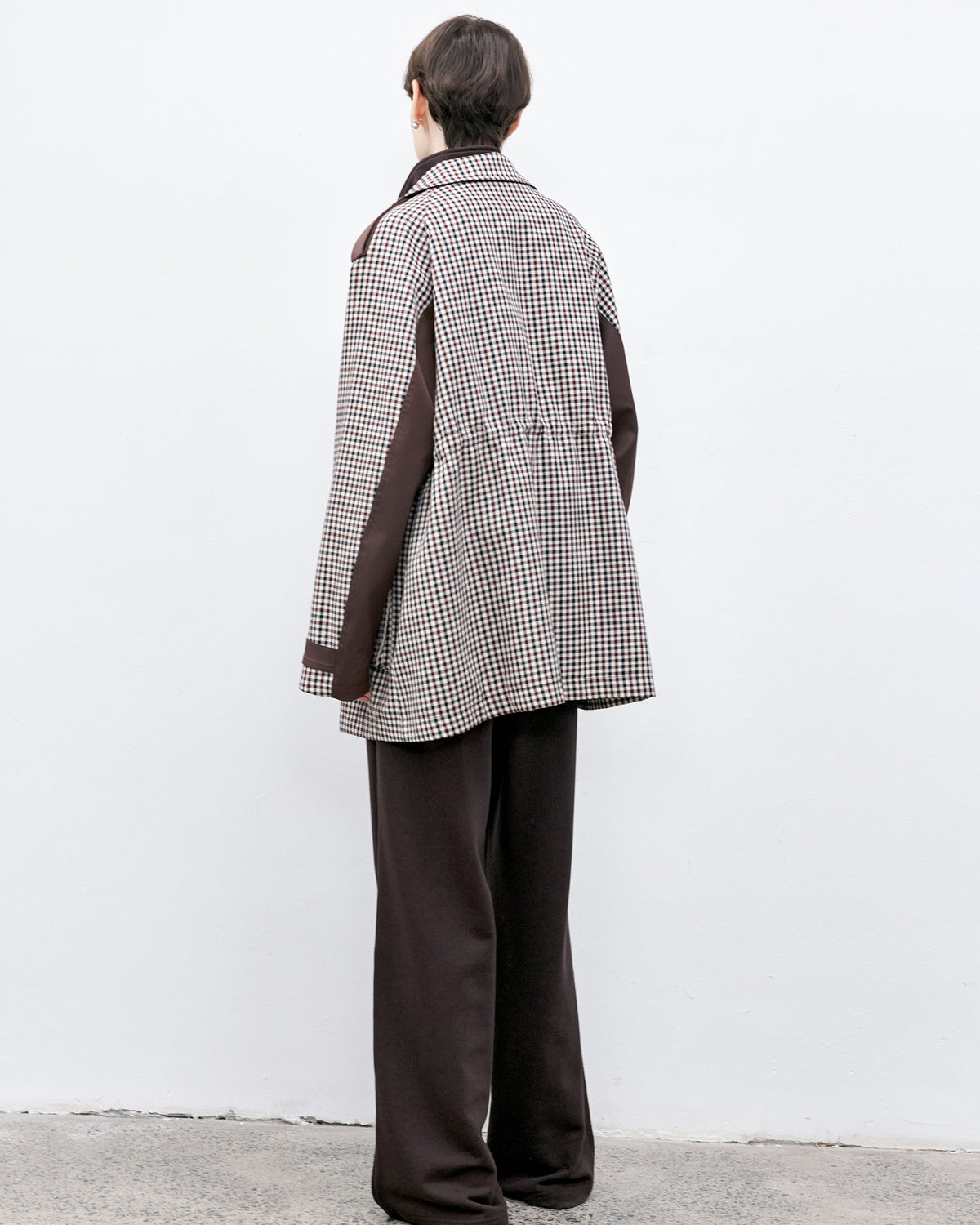 Contrast Panel Checkered Mid-Length Jacket